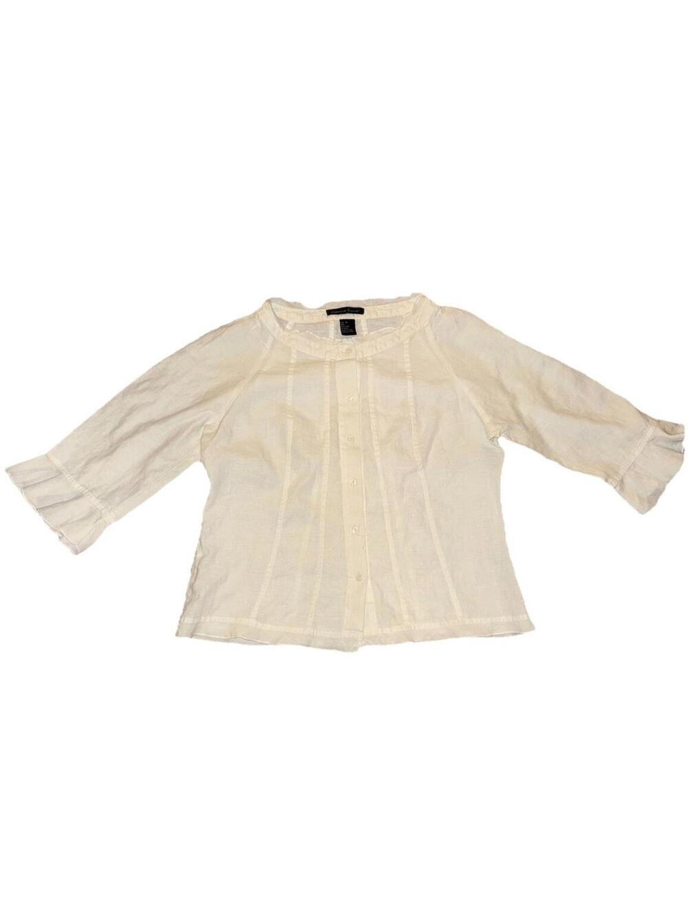 Marina Luna Womens Button Down White linen Blouse sz XL coastal Cottagecore
